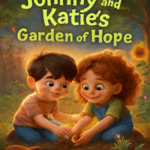 Children gardening in a magical forest setting.